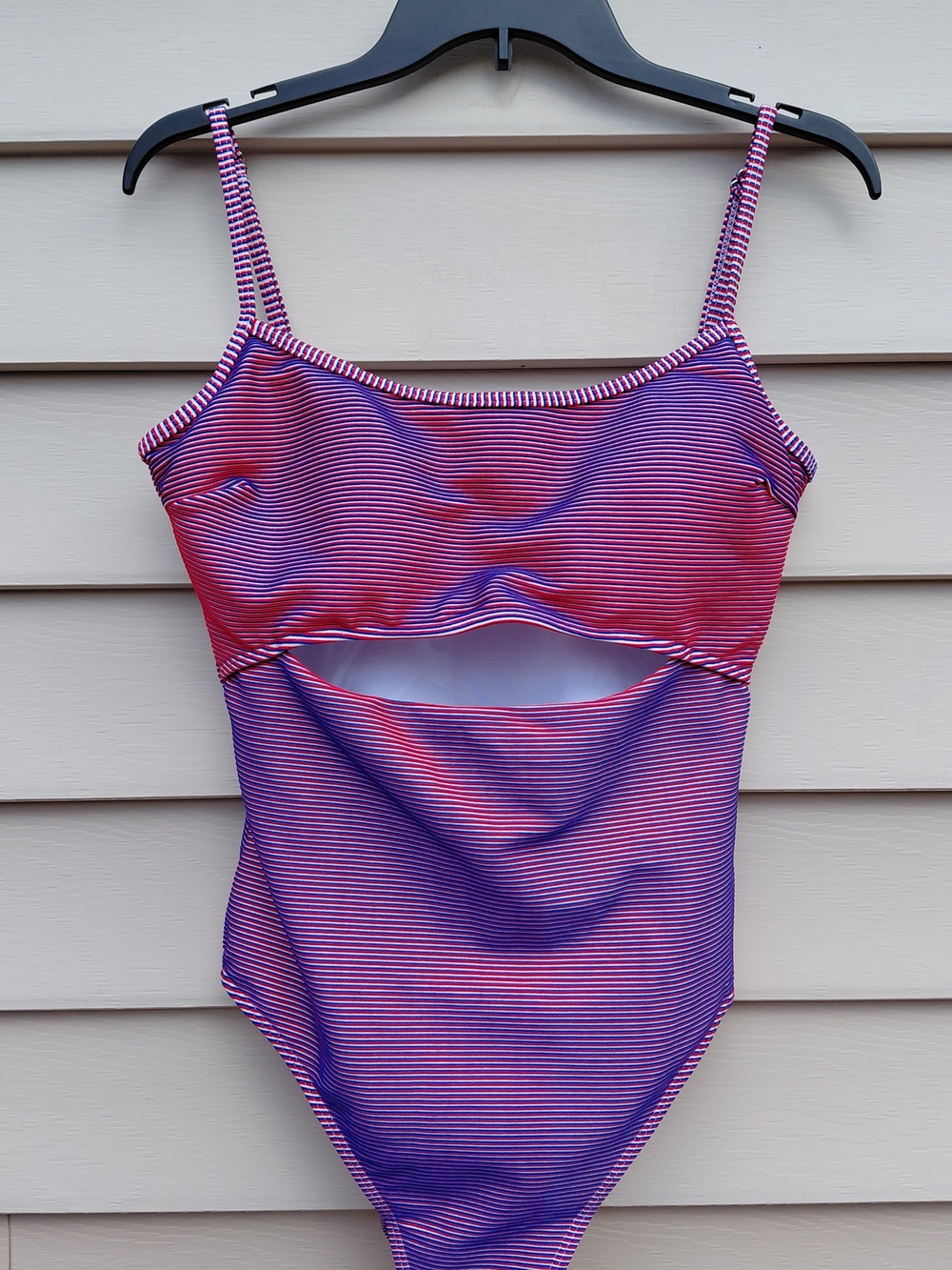RXRXCOCO Women's Red and Blue Striped One-Piece Swimsuit with Cutout Size Large